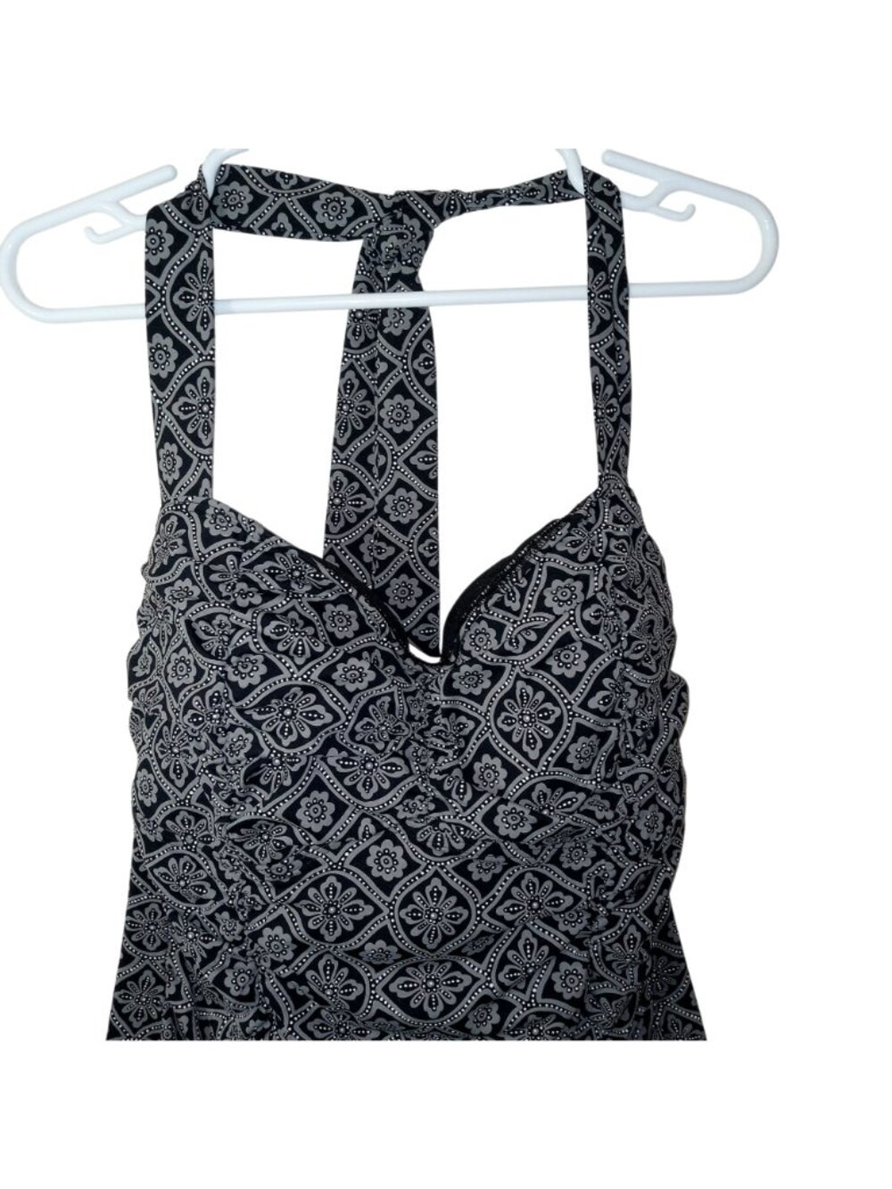 Lands End Black White Geometric Print Halter Tankini Size18 Top Swimsuit Womens - Picture 2 of 10
